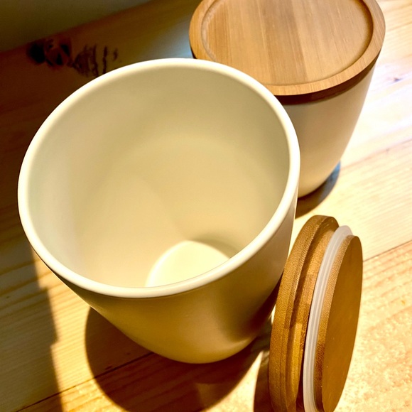 The Container Store, Sets of 2 Ceramic Canisters with Bamboo Lids. - Picture 3 of 5